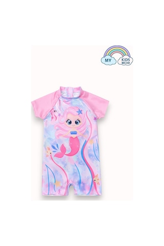 My Kids Wear Kız Çocuk Deniz Kombini 3 Lü Set Mayo, Havlu Ve Bone 12580 Beyaz - Mor