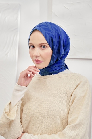 Armanda Jakarlı Şal - Zigzag Desenli - Saks - Saks