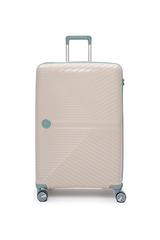 Elatae Exclusive Pro Polipropilen Kırılmaz 3'lü Valiz Seti Büyük - Kabin Boy Ve Makyaj Çantası Bej - Mavi 5239