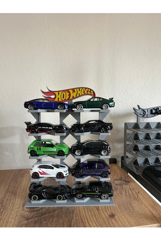 Hot Wheels Uyumlu 10 Araçlık Stand 1/64 Gri Renkli Logolu
