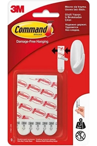 3m Command 17021p-cee Orta Boy Yedek Bant, Max 1,3 Kg 9 Orta Boy Cırt Bant