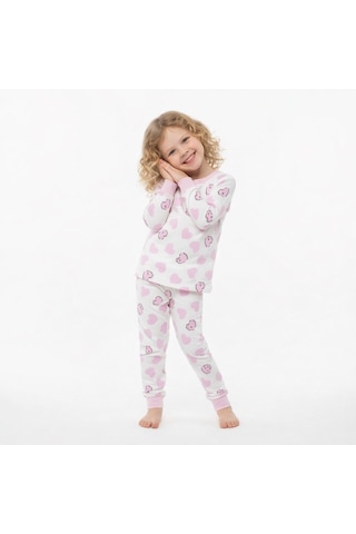 Kalp Desenli Kız Çocuk Pijama Takımı KREM
