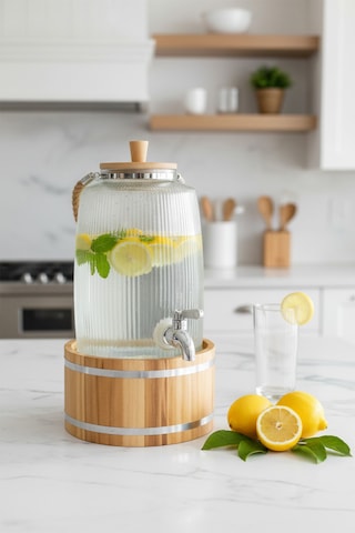 Bambum Melo - Bambu Kapak Ve Ahşap Standlı Cam Sebil 3l