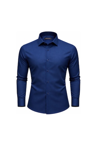 Lugon Slim Fit Pamuk Saten Uzun Kol Erkek Gömlek - 7527 Lacivert