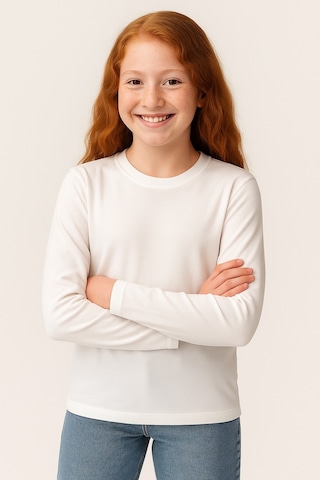 Esila Kids Çocuk Uzun Kollu Pamuklu Basic Tişört 4-11 Yaş Beyaz