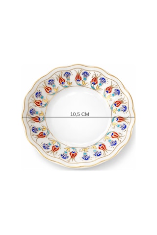 12 Li Yaldızlı Lale Motif Porselen Çay Tabağı Desenli Çay Tabak Çok Renkli