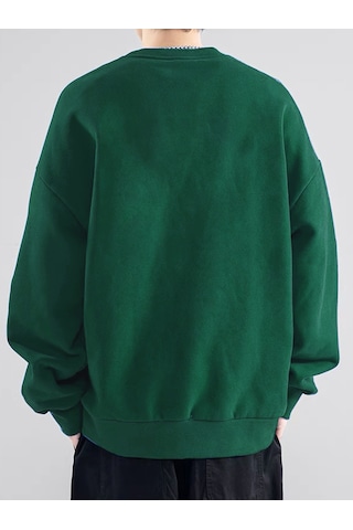 Erkek Believe Baskılı Oversize Bisiklet Yaka Sweatshirt Yeşil