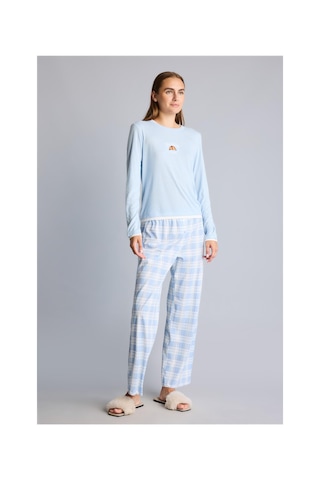 Defacto Slım Fıt Uzun Kollu Baskılı Üst Kareli Alt Ribana Pijama Takımı H8812ax26aube343 Mavi-be343
