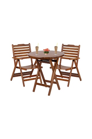 Ürgüp Katlanır Ahşap Bahçe Balkon Seti: 90Lık Masa + 2 Sandalye