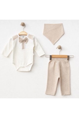 Işıl Baby Papyonlu 3'lü Erkek Bebek Body Takım Bej