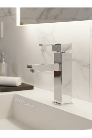 Elite Edition Lüx Kare Krom Sabit Banyo Lavabo Bataryası Pirinç Ağır Malzeme Krom