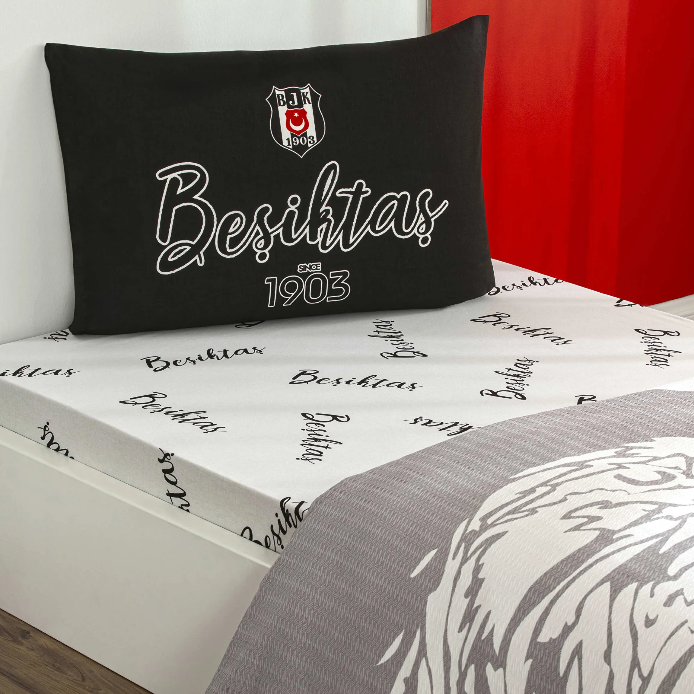 Taç Lisanslı Beşiktaş Sınce 1903 Tek Kişilik Pike Takımı Siyah