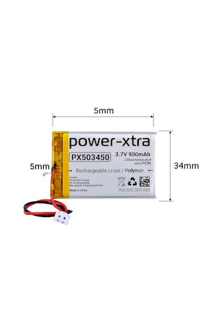 Power-xtra Px503450 - 3.7v 900 Mah Li-polymer Pil - Devreli-soketli