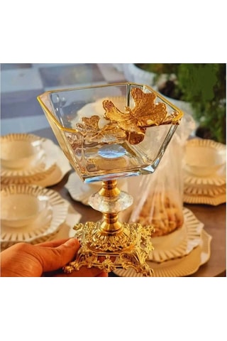 Çnr Home Collection Karen 6 Adet Kelebekli Döküm Ayakli Kase Magnolia, Dondurmalik Cup & Çerezlik Sunumluk Gold