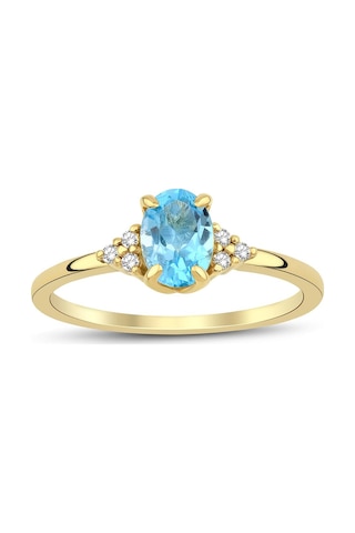 Blue Topaz Oval Tektaş Pırlanta Yüzük Sarı