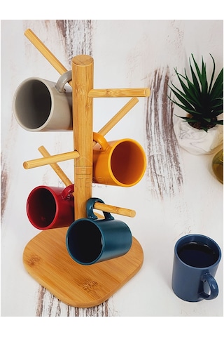 Ahşap Bardak Kupa Fincan Askılığı Askısı 6 Askılı