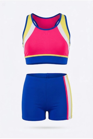Endeep Kız Çocuk Mavi-sarı Bustiyer Taytlı İki Parça Yüzücü Mayo Bikini Takımı