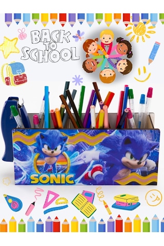 Deepcraft Ahşap Çocuklar İçin Masa Üstü Kare Kalemlik & Organizer-sonic
