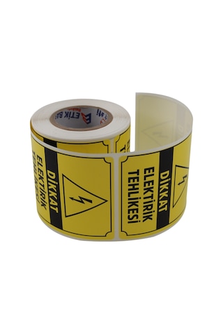 Dikkat Elektirik Tehlikesi Etiketi 70mm X 80mm Ruloda 250 Adet