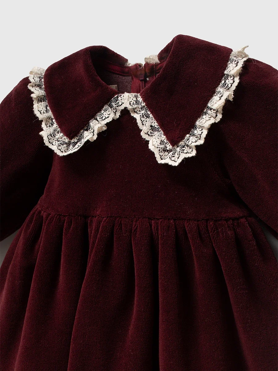 Momercy Kız Bebek Kadife Elbise Triko Hırka Bandana Kutulu Hediyelik 3lü Set Bordo