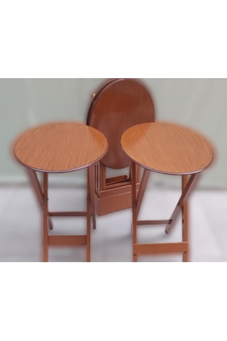 Çanta Zigon Sehpa Oval Dörtlü Model Ahşap Mdf Ceviz Renk Uyumu El Yapımı