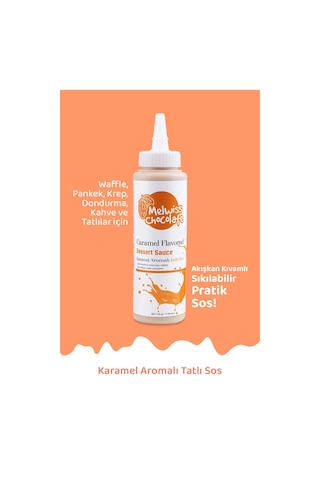 Melwiss Chocolate Karamel Aromalı Çikolata Sosu - Waffle Pankek Sosu 330 G