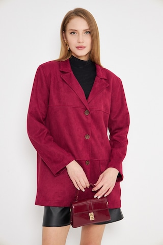 Armonika Kadın Bordo Yakalı Cep Kapaklı Düğmeli Vatkalı Premium Süet Oversize Ceket Arm-25k001057