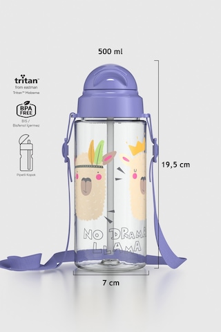 Renga Migo Desenli 500 Ml Askılı Pipetli Tritan Çocuk Matara 912008 Lila Lila