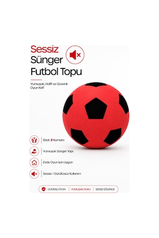 No:3 Futbol Topu Sessiz Sünger Gürültüsüz Yumuşak Evde Oynamaya Uygun Futbol Topu Kırmızı Sft7