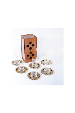 Kilim Desenli Cam Çay Bardağı Ve Çay Tabağı 6'lı Set