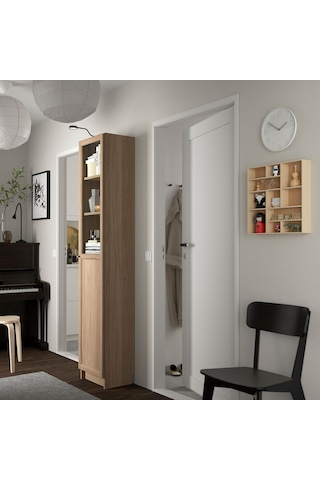 Cam Kapaklı Kitaplık, Meşe Görünümlü, 40x30x202 Cm Abanoz