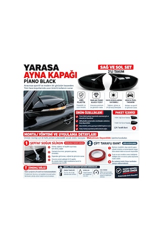 Renault Megane 4 Sedan 2022 2023 2024 2025 2026 Uyumlu Araca Özel Yarasa Batman Piano Black Ayna Kapağı Takımı