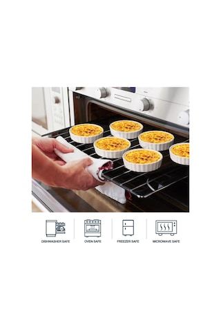 Xurunkeji 5 Oz Creme Brulee Kapları, Yuvarlak Yivli Kiş Kapları, Tart Tepsisi, Fırında Pişirmeye Uygun Kaplar, Sufle, 6'lı Paket Kaplar Beyaz