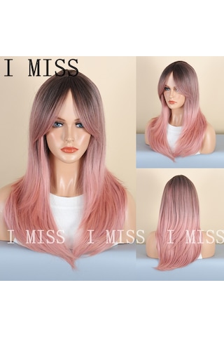 Degrade Pembe Mikro Bukle Moda Kadın Doğal Sentetik Peruk