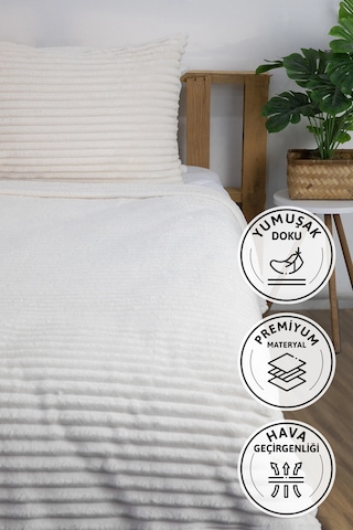 Linda 2 Parça Tek Kişilik Battaniye Seti - Ekru Ekru