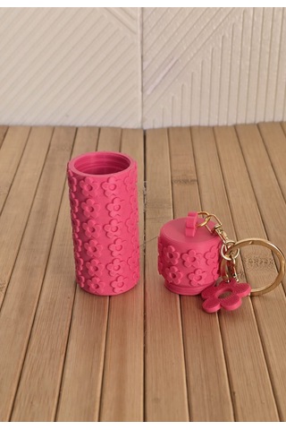 Çiçekli Model Ruj Ve Balım Kutusu Anahtarlık Çanta Charm Pembe