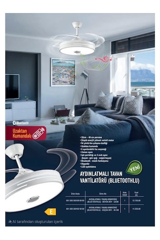 Begin 90w Gizli Kanatlı Bletooth Hoparlörlü Led Işıklı Tavan Vantilatör Uzaktan Kumandalı