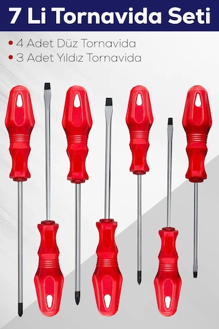 Tornavida Profesyonel Montaj Onarım 7'li Tornavida Seti 4 Adet Düz 3 Adet Yıldız Tornavida