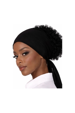 Hijabchi Siyah Dikişsiz Bone Düz Ve Dantelli Hacimli Model Kaymaz Şal Altı Bone Siyah Dantelli