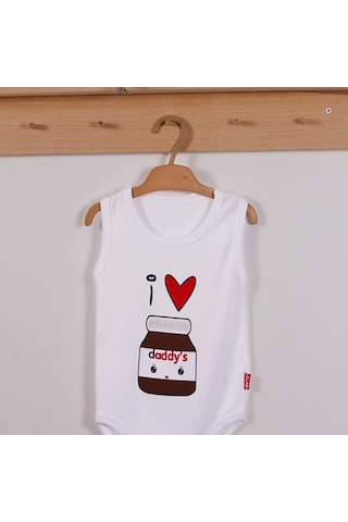 Yeni Doğan 3-12 Ay Daddy's Çikolata Askılı Unisex Body Beyaz Beyaz