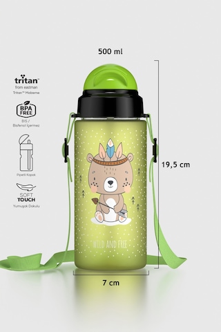 Renga Migo Soft Touch Desenli 500 Ml Askılı Pipetli Tritan Çocuk Matara 912142 Yeşil Yeşil