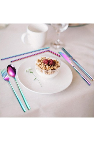 Katlanır Sofra 304 Paslanmaz Çelik Kore Bıçak Çatal Kaşık Çubuklarını Saman Taşınabilir Sofra Seti Seyahat Çubuklarını Altın