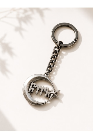 Göktürk Yazı Esintili Ay Yıldız Detaylı Metal Anahtarlık Unisex Tasarım