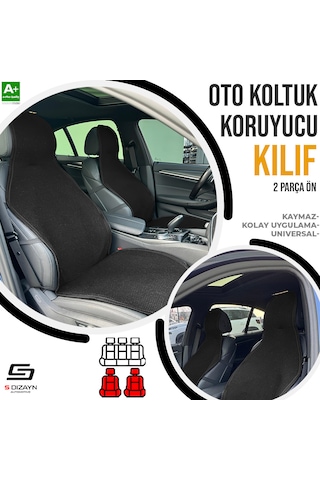 S-dizayn Oto Koltuk Koruyucu Kılıf Siyah Universal 2 Parça Ön A+