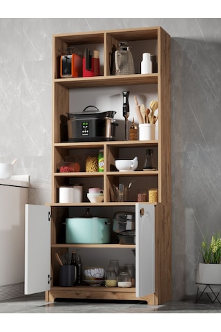 Bohem Çok Amaçlı Kiler Mutfak Dolabı - Beyaz N Çizgili Model Beyaz N Çizgili Model Diğer