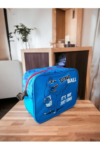 Mavi Kumaşlı Dinazor Baskılı Llkokul Çantası Ve Beslenme Çantası