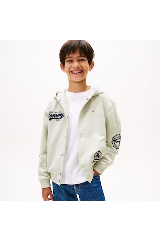 Tommy Hilfiger Varsity Graphic Snap Button Çocuk Bej Sweatshirt Kb0kb09752 Bej