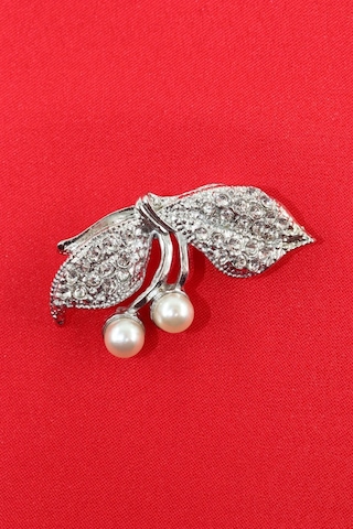 Gümüş Renk Fiyonk İnci Broş. Kristal Taşlı Tasarım İncili Fiyonk Yaka İğnesi Erkek Kadın Broş Gümüş