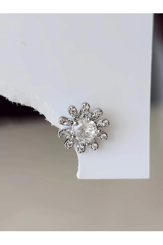 Çiçek Model Kıkırdak Piercing Tragus Helix Gümüş Renk Küpe Gümüş