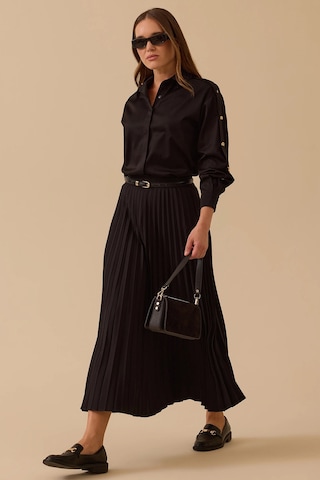 Seçil Kadın Esnek Bel Pliseli Basic Etek 1019 Siyah Siyah